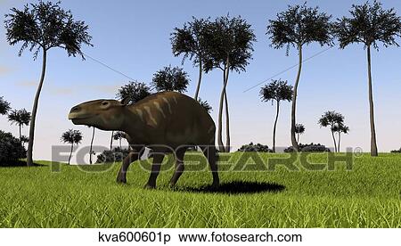 Stock Illustration - A Eurohippus walking across a grassy field.. Fotosearch