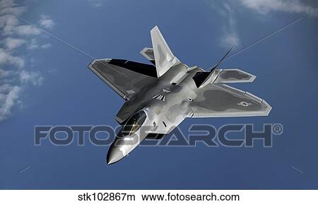 A F-22 Raptor returns to a mission after refueling. View Large Photo Image Picture - A F-22 Raptor returns to a mission after refueling.. Fotosearch
