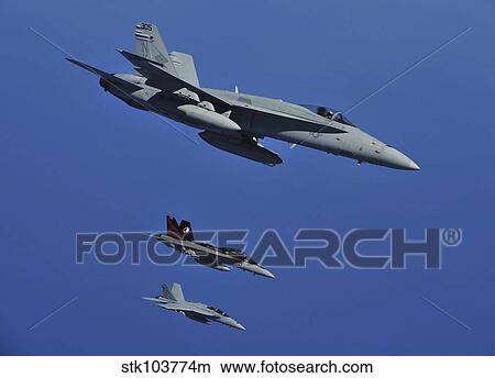 A F/A-18C Hornet flies near two F/A-18F Super Hornet aircraft during a mission. View Large Photo Image Picture - A F/A-18C Hornet flies near two F/A-18F Super Hornet aircraft during a mission.. Fotosearch