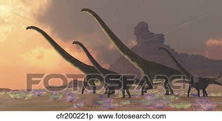 Stock Illustration - A family of Mamenchisaurus dinosaurs.. Fotosearch