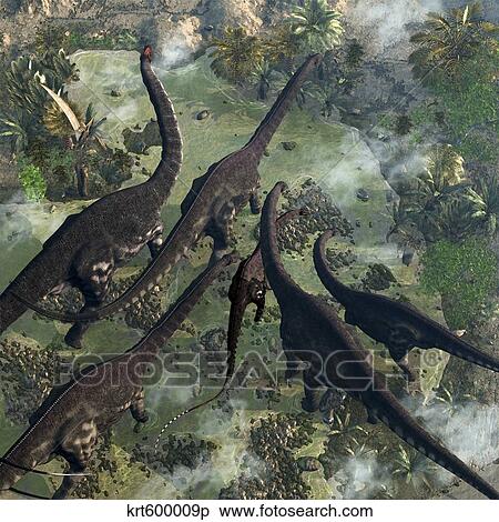 A few Apatosaurus join the moving herd. View Large Illustration Stock Illustration - A few Apatosaurus join the moving herd.. Fotosearch