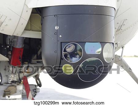 Picture - A FLIR camera mounted on an EH101 utility helicopter.. Fotosearch