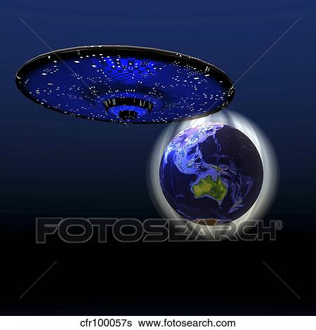 A flying saucer and the magnetic force field protecting the Earth. View Large Illustration Stock Illustration - A flying saucer and the magnetic force field protecting the Earth.. Fotosearch