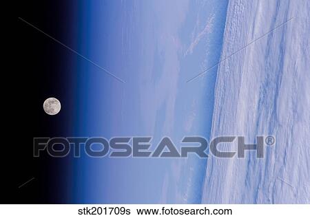 A full moon is visible in this view above Earth's horizon and airglow View Large Photo Image Stock Photograph - A full moon is visible in this view above Earth's horizon and airglow. Fotosearch