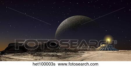 A futuristic space scene inspired by the novel, The City And The Stars. View Large Illustration Stock Illustration - A futuristic space scene inspired by the novel, The City And The Stars.. Fotosearch