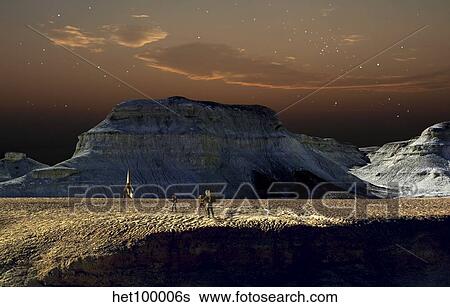 A futuristic space scene inspired by the novel, The City And The Stars. View Large Illustration Stock Illustration - A futuristic space scene inspired by the novel, The City And The Stars.. Fotosearch