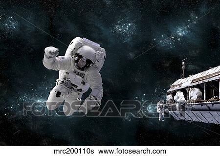 A galactic scene showing astronauts working on space station. View Large Illustration Stock Illustration - A galactic scene showing astronauts working on space station.. Fotosearch