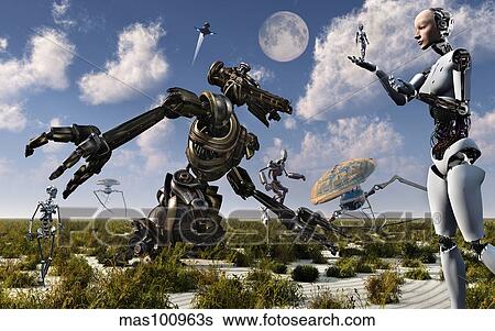 Stock Illustration - A gathering of different types of robots.. Fotosearch