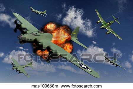 A German Me 262 jetfighter attacking B-17 Flying Fortress bombers. View Large Illustration Stock Illustration - A German Me 262 jetfighter attacking B-17 Flying Fortress bombers.. Fotosearch