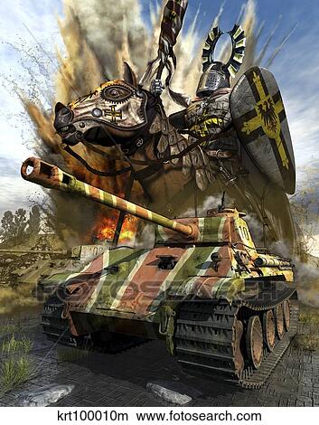 A German Panzer V medium tank with a spirtual force of the Teutonic Knight. View Large Illustration Stock Illustration - A German Panzer V medium tank with a spirtual force of the Teutonic Knight.. Fotosearch
