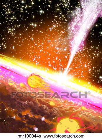A giant black hole at the center of a galaxy. View Large Illustration Stock Illustration - A giant black hole at the center of a galaxy.. Fotosearch