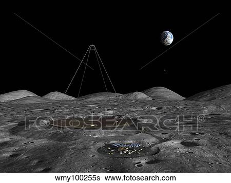 A giant liquid mirror telescope lies nestled in a lunar crater. View Large Illustration Stock Illustration - A giant liquid mirror telescope lies nestled in a lunar crater.. Fotosearch