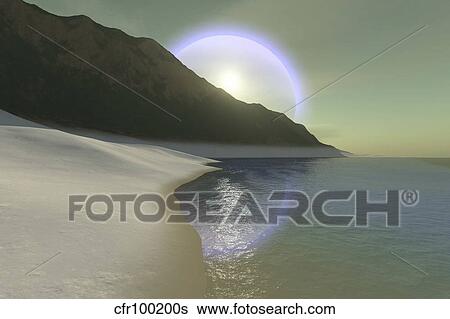 A halo surrouds the sun over this white sand beach. View Large Illustration Stock Illustration - A halo surrouds the sun over this white sand beach.. Fotosearch