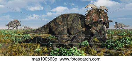 A herd of Albertaceratops from the Cretaceous Period. View Large Illustration Stock Illustration - A herd of Albertaceratops from the Cretaceous Period.. Fotosearch