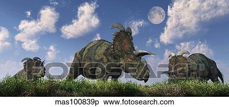 Stock Illustration - A herd of Albertaceratops grazing.. Fotosearch