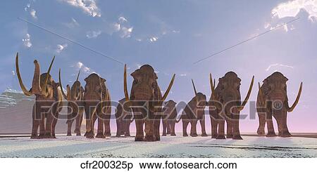 Stock Illustration - A herd of Columbian Mammoths migrate to a warmer climate.. Fotosearch