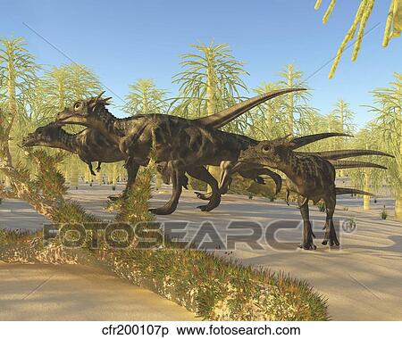A herd of Dracorex dinosaurs walk through a carboniferous forest. View Large Illustration Stock Illustration - A herd of Dracorex dinosaurs walk through a carboniferous forest.. Fotosearch