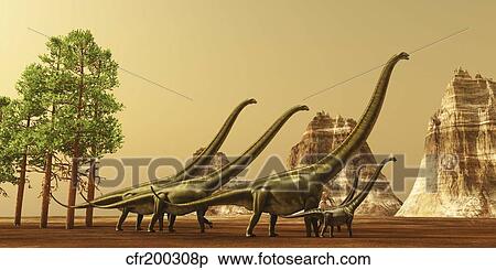 A herd of Mamenchisaurus dinosaurs migrate to better feeding ground. View Large Illustration Stock Illustration - A herd of Mamenchisaurus dinosaurs migrate to better feeding ground.. Fotosearch
