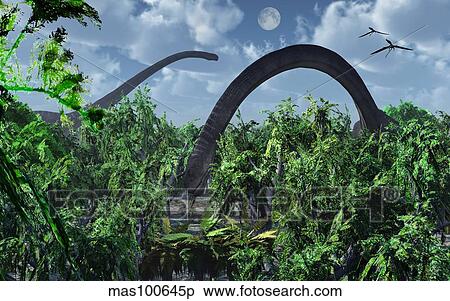 A herd of Omeisaurus sauropod dinosaurs grazing. View Large Illustration Stock Illustration - A herd of Omeisaurus sauropod dinosaurs grazing.. Fotosearch