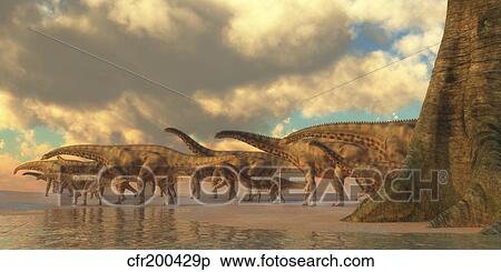 Stock Illustration - A herd of Spinosphorosaurus.. Fotosearch
