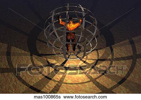 A human figure trapped in a prison cage. View Large Illustration Stock Illustration - A human figure trapped in a prison cage.. Fotosearch