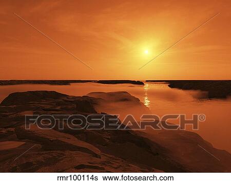 Stock Illustration - A hypothetical planet orbiting a red dwarf star.. Fotosearch