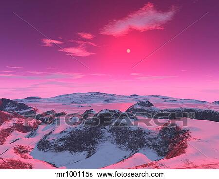 Stock Illustration - A hypothetical planet orbiting a red dwarf star.. Fotosearch