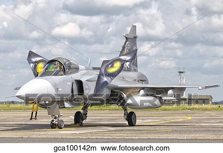 A JAS-39 Gripen of the Czech Air Force at Cambrai Air Base, France. View Large Photo Image Picture - A JAS-39 Gripen of the Czech Air Force at Cambrai Air Base, France.. Fotosearch