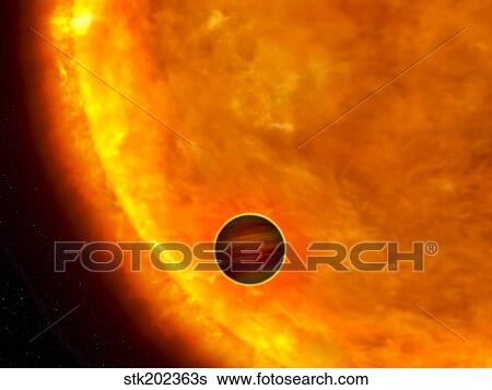 Stock Illustration - A Jupiter-sized planet passing in front of its parent star.. Fotosearch