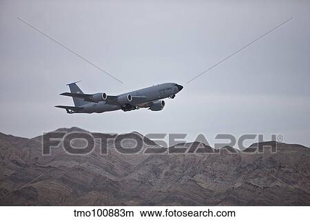 A KC-135 Stratotanker takes off from Nellis Air Force Base, Nevada. View Large Photo Image Picture - A KC-135 Stratotanker takes off from Nellis Air Force Base, Nevada.. Fotosearch