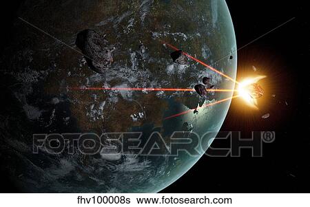 A laser anti-asteroid defense system built on an extraterrestrial world. View Large Illustration Stock Illustration - A laser anti-asteroid defense system built on an extraterrestrial world.. Fotosearch
