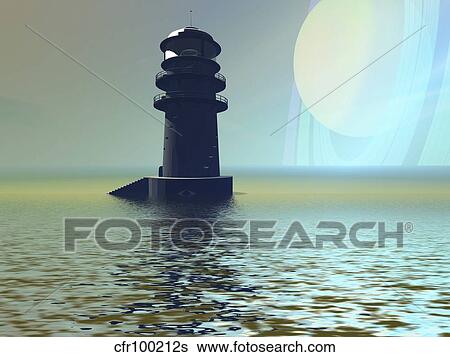 Stock Illustration - A lighthouse beacon on an alien planet.. Fotosearch