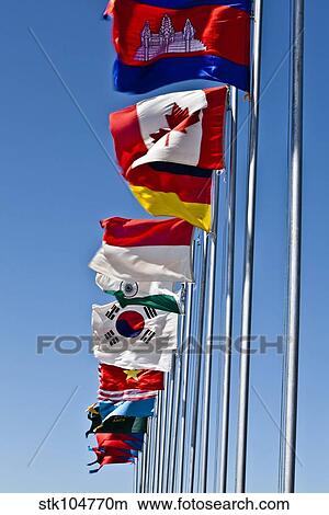 A line of flags represent the countries taking part in exercise Khaan Quest 2011. View Large Photo Image Picture - A line of flags represent the countries taking part in exercise Khaan Quest 2011.. Fotosearch