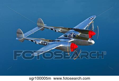 A Lockheed P-38 Lightning fighter aircraft in flight. View Large Photo Image Picture - A Lockheed P-38 Lightning fighter aircraft in flight.. Fotosearch