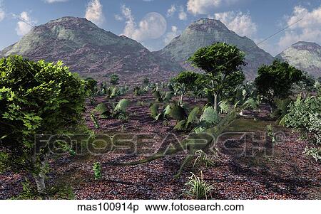 A lone carnivorous Juravenator during the Jurassic Period. View Large Illustration Stock Illustration - A lone carnivorous Juravenator during the Jurassic Period.. Fotosearch