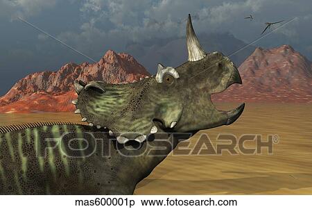 A lone Centrosaurus dinosaur calling out to find its herd. View Large Illustration Stock Illustration - A lone Centrosaurus dinosaur calling out to find its herd.. Fotosearch