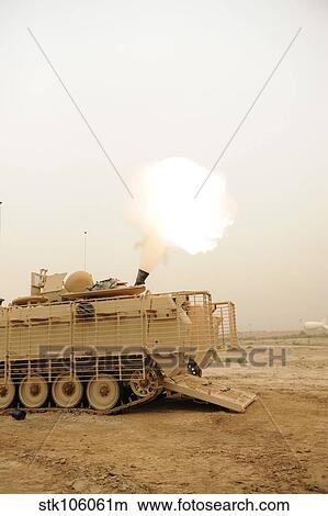 Picture - A M120 Mortar system is fired out of a M113 Armored Personal Carrier.. Fotosearch