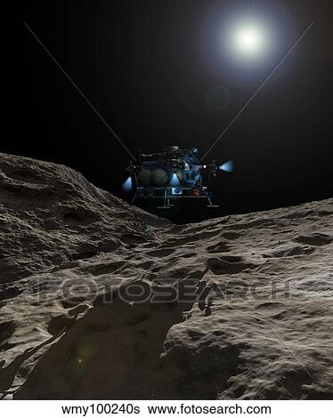 A manned Asteroid Lander approaches the desolate surface of an asteroid. View Large Illustration Stock Illustration - A manned Asteroid Lander approaches the desolate surface of an asteroid.. Fotosearch