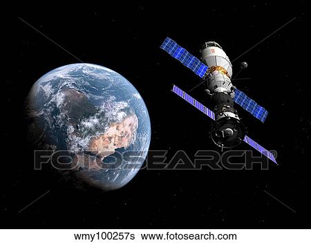 A manned Soyuz TMA-M spacecraft docked with an extended stay module. View Large Illustration Stock Illustration - A manned Soyuz TMA-M spacecraft docked with an extended stay module.. Fotosearch