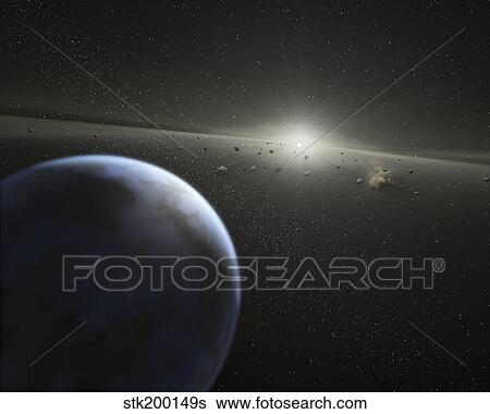 Stock Illustration - A massive asteroid belt in orbit around a star the same age and size as our Sun.. Fotosearch