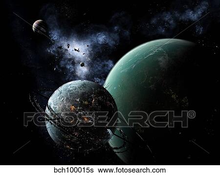 A massive space station orbits a large habitable moon. View Large Illustration Stock Illustration - A massive space station orbits a large habitable moon.. Fotosearch