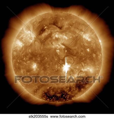 Stock Photograph - A massive X-class solar flare erupts on the Sun.. Fotosearch