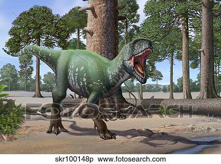 A Megaraptor lets out a vicious roar. View Large Illustration Stock Illustration - A Megaraptor lets out a vicious roar.. Fotosearch