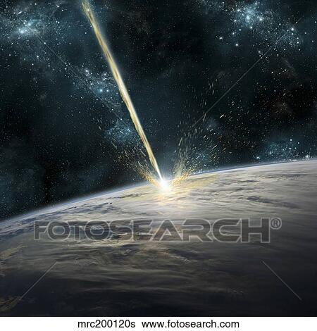 Stock Photograph - A meteor strikes Earth.. Fotosearch