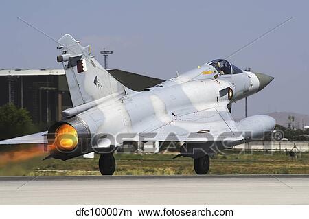 A Mirage 2000-5EDA from the Qatar Emiri Air Force taking off. View Large Photo Image Picture - A Mirage 2000-5EDA from the Qatar Emiri Air Force taking off.. Fotosearch