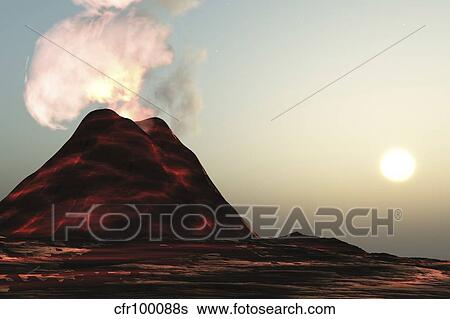 A new volcano made of molten lava expels vibrant smoke plumes. View Large Illustration Stock Illustration - A new volcano made of molten lava expels vibrant smoke plumes.. Fotosearch
