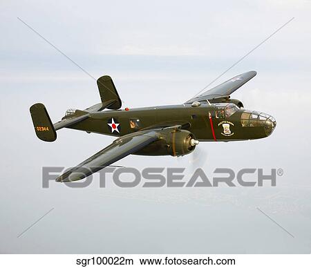 A North American B-25 Mitchell in flight. View Large Photo Image Picture - A North American B-25 Mitchell in flight.. Fotosearch