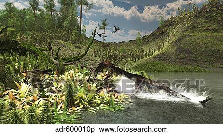 A Nothosaurus catches an unware Ceolophysis. View Large Illustration Stock Illustration - A Nothosaurus catches an unware Ceolophysis.. Fotosearch