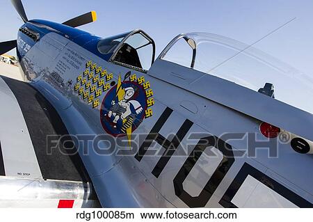 A P-51 Mustang parked on the ramp at Waukesha, Wisconsin. View Large Photo Image Picture - A P-51 Mustang parked on the ramp at Waukesha, Wisconsin.. Fotosearch