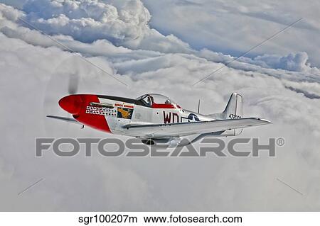 Picture - A P-51D Mustang in flight near Hollister, California.. Fotosearch